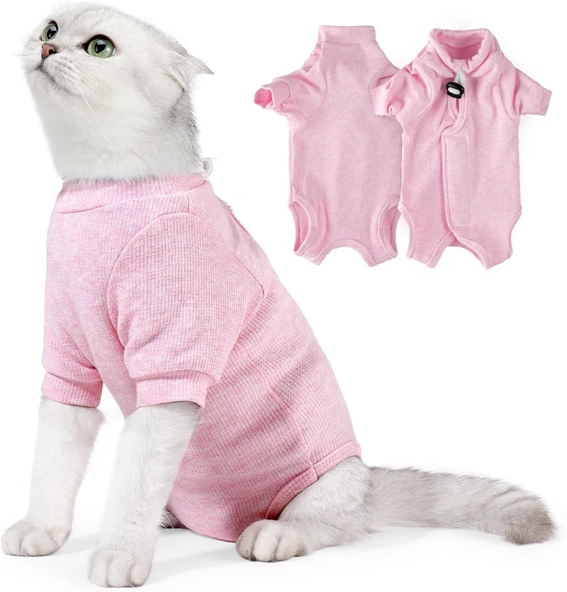 JOHNBOLIN Cat Surgery Recovery Suit - E-Collar Alternative Anti-Licking Spay/Neuter Bodysuit, Soft Pet Surgical Pajamas for Cats, Abdominal Wound Onesie (Pink, Large) - Image 1